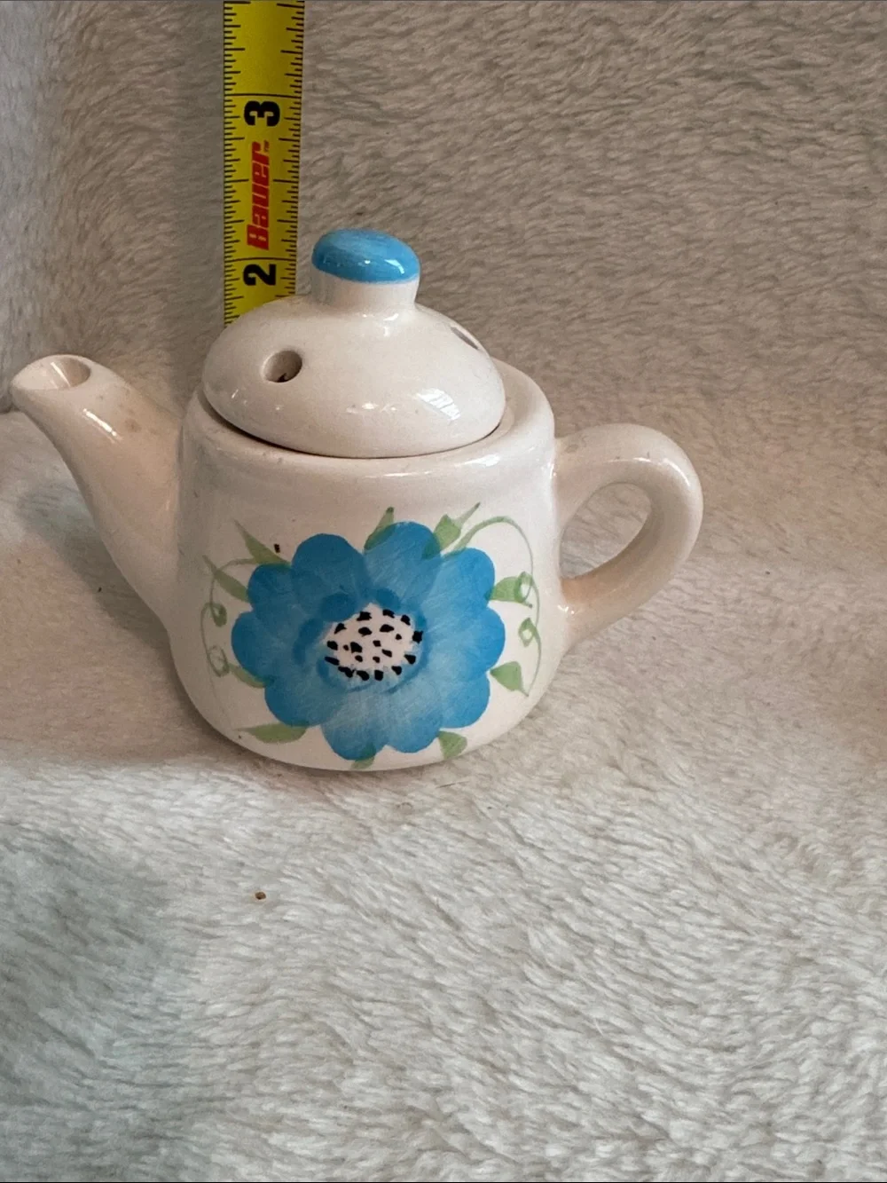 Bauer White Ceramic Mini Teapot Trio with Blue and Purple Floral Accents